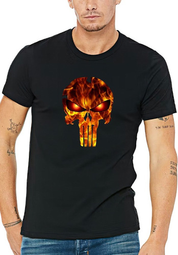 Polera Navideña Estampado Calavera Fuego 