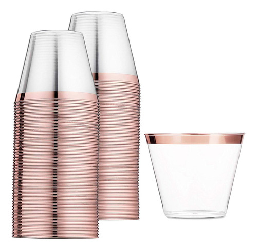 Karrahome 100 Vasos De Oro Rosa Vasos De Plástico De Oro Ros