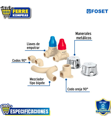 Kit Conexiones Y Válvulas Cpvc Instalación Regadera 46033