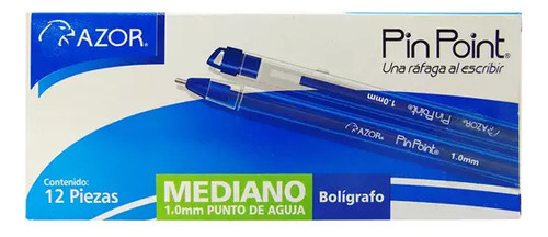 Pluma Punto Mediano Pin Point 1.0 Mm Caja Con 12 Pzas Transparente Azul