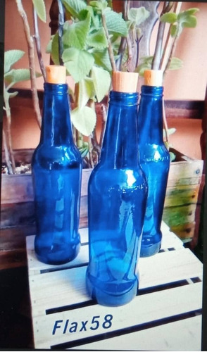 Set De 3 Unid. Botella De Vidrio Azul Cobalto C/t De Corcho 
