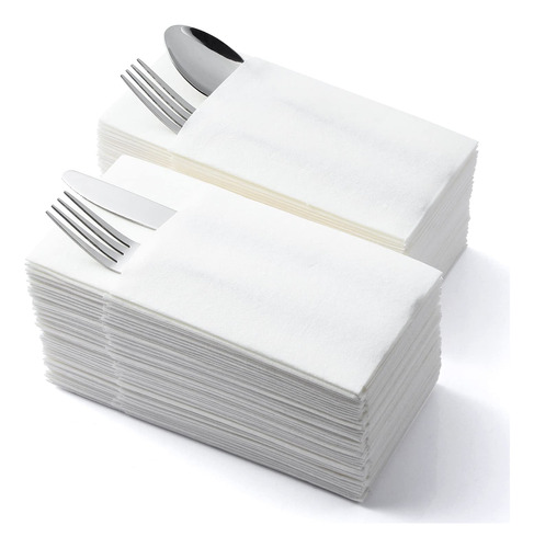 100 Pcs Pocket Napkins White Linen Feel Dinner Air Laid...