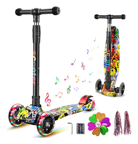 Scooter Monopatín Pie Patin Luz Led Música Niños 2-14 Años