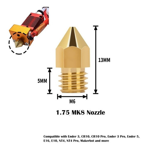 Imagen 2 de 2 de Nozzle Pico 0.6 Mm M6 Hot End Mk8 Ender 3