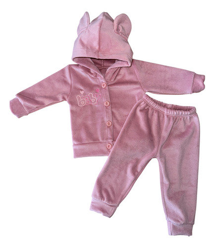 Conjunto Plush Camperita Y Pantalón Bebe Niños Invierno Rosa 3 (6-9 Meses)