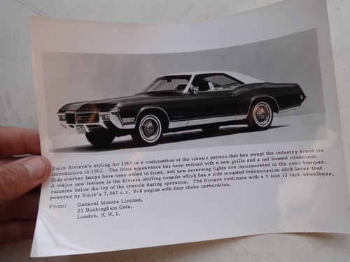 Foto Antigua Buick Riviera 1969 Coupe No Folleto Manual Auto