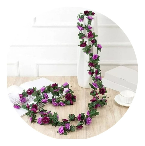 Guirnalda Flores Violetas Artificiales Hojas Para Jardin 2mt