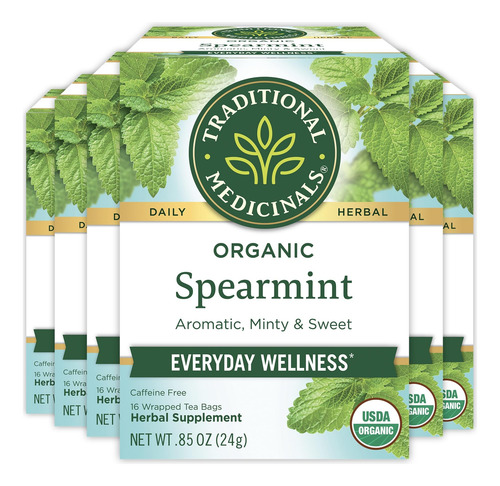Té Orgánico De Menta Saludable 6 Paquetes 16 Bolsas Cada Uno