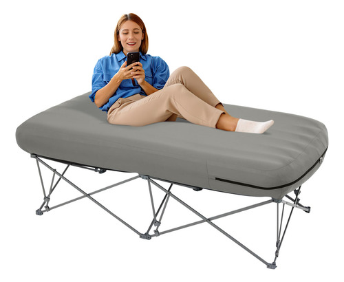 Catre De Camping Doble Plegable Con Colchón Inflable Color