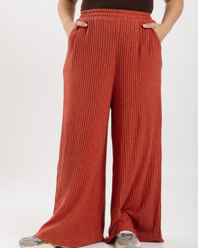 Pantalon Palazzo Mujer Lanilla Tiro Alto Moda Talles Grandes