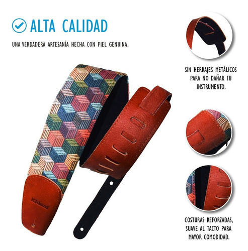 Elegance Tahalí Strap Para Guitarra O Bajo En Piel Cubos