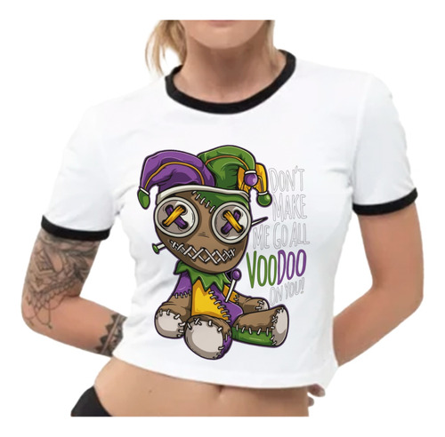 Remera Crop Top Muñeco Voodoo Mujer