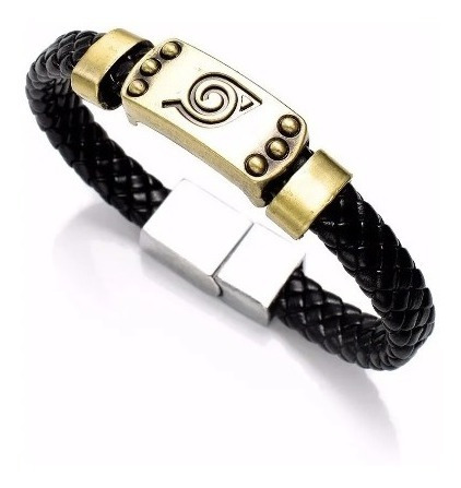 Pulsera Naruto Cuero Metal Konoha Logo Símbolo Brazalete