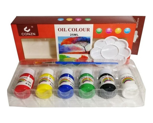 Set De 6 Pinturas Al Oleo De 25 Ml + Paleta + Pincel