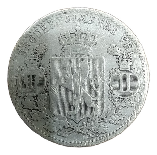 Antigua Moneda De Plata 25 Ore Noruega 1896 Km# 360