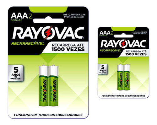 04 Pilhas Baterias Aaa Recarregavel 600 Rayovac 2 Cartelas