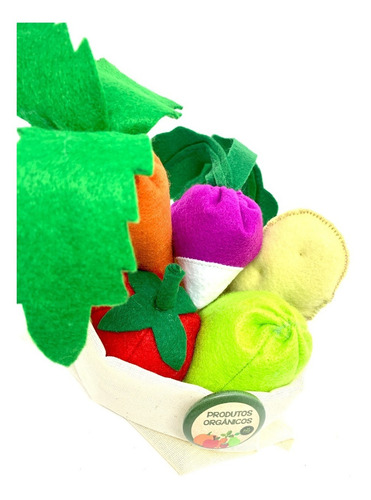 Imagem 2 de 5 de Comidinha Em Feltro Kit Pedagógico Frutas Legumes Na Ecobag