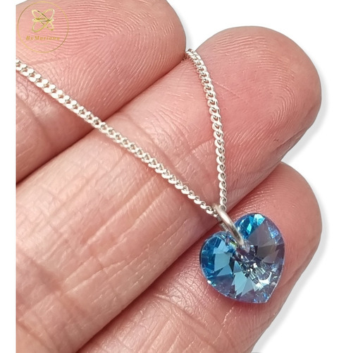 Imagen 2 de 7 de Cadena Plata + Dije Corazon Cristal Swa Celeste Tornas 10mm