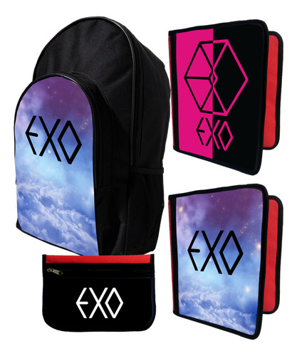 Mochila +2 Carpetas+ Cartu De Exo K-pop #430