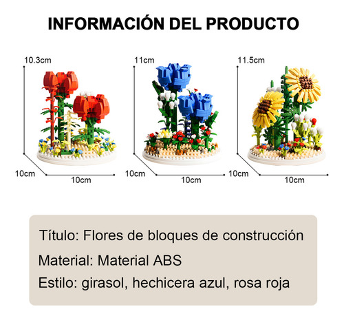 868 Pcs Bloques De Construcción De Bonsái Flores De Plantas Rosa Azul