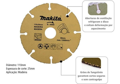 Imagem 2 de 2 de Disco Serra Mármore Para Madeira 110x20 Mm B-40668 Makita