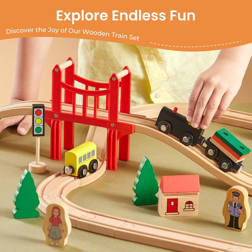 Juego De Trenes De Madera Tiny Land Para Niños Pequeños, 39