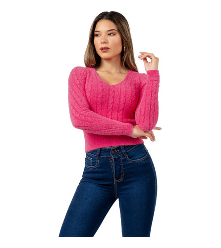 Sweater Angora Con Hilos De Brillo Color Fucsia