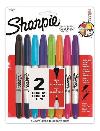 Marcadores Sharpie Permanente Doble Punta X8 Colores