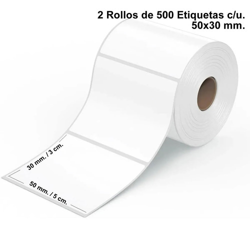 2 Rollos Etiquetas Térmicas Autoadhesiva 50x30 1000 Unidades