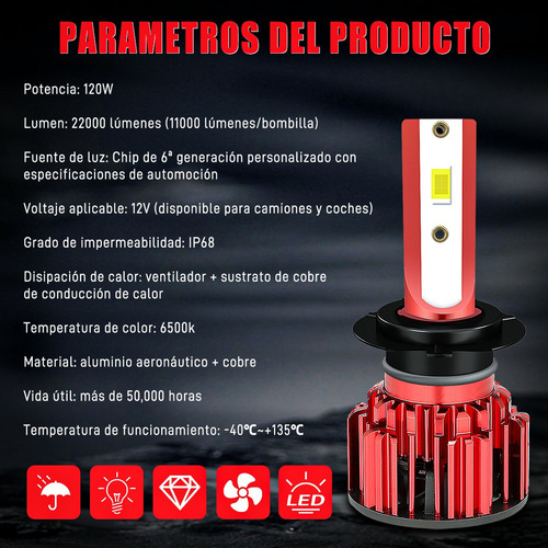 Faros Luz Led H7 Alta Baja Para Volkswagen 22000lm 2012-2015 Passat