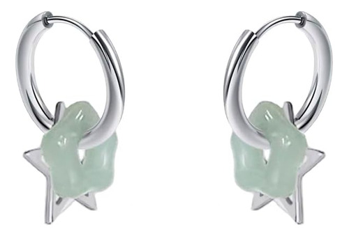 Pendientes De Aro Pequeños Con Forma De Flor De Jade Verde E