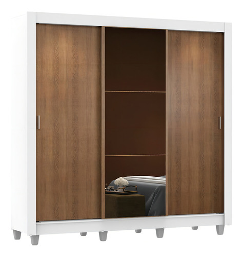 Guarda Roupa Madesa Mônaco 3 Portas Correr Espelho Com Pés Cor Branco/rustic 10939B1ECP
