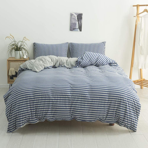 Jersey Knit Cotton Striped Duvet Cover Twin Size Blue ...