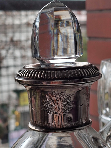 Botellón Garrafa Antigua Cristal Y Plata Francesa Cincelada. (Usado)