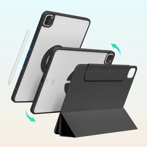 Mr. Gadgets Funda Case Transparente Smart Folio 2 En 1 Magnetico, Antifouling, Compatible Con iPad 10ma Generacion /11va Gen A16 11 Pulgadas, Porta Lapices, Soporte Plegable, Color Negro