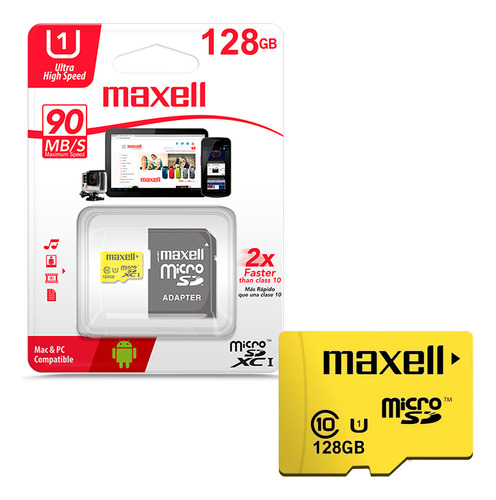Tarjeta De Memoria Microsd 128gb Maxell + Adaptador 90mb/s