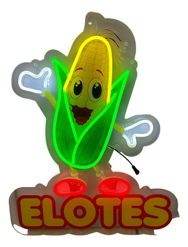 Letrero Luminoso Elote Entero Imagen Con Frase Elotes Neón