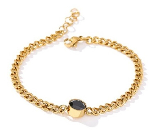 Pulsera Cubana Mujer Piedra Oro Laminado 18k Acero Inox