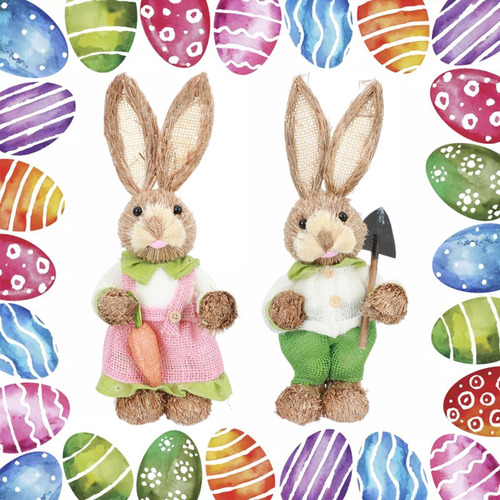 1 Par De Decoración De Conejo De Pascua De Paja Con A