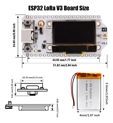Esp32 Lora V3 Board Con Batería 3000 Mah Y Estuche 2 Piezas