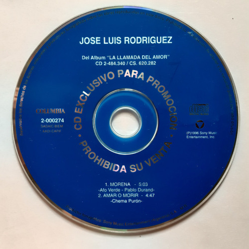 Cd Original Promo- Jose Luis Rodriguez (morena-amar O Morir)