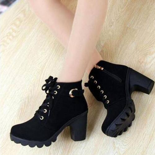 A Botas Para Mujer, Retro, Tacón Grueso, Zapatos De Tacón Al