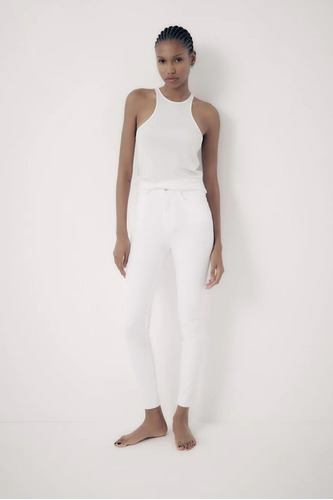 Zara Pantalon Tiro Alto Jeggins Blanco, Ultra Strech Talla 6