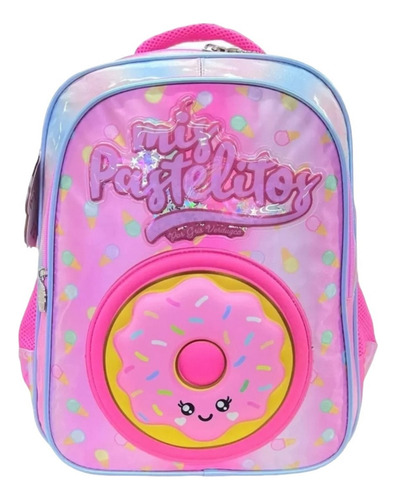 Set Kit Mochila Primaria, Lonchera Y Lapicera Mis Pastelitos Color Rosa Diseño De La Tela Mis Pastelitos Apachurrable