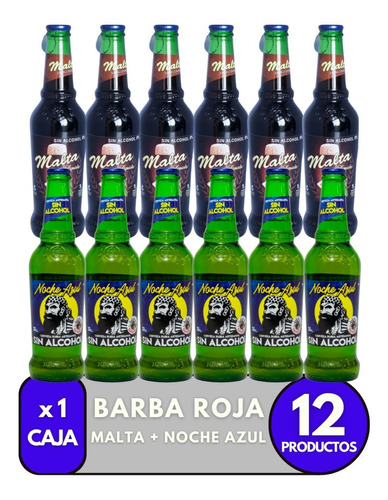 Cerveza Barba Roja Sin Alcohol. Malta + Noche Azul. Pack X12