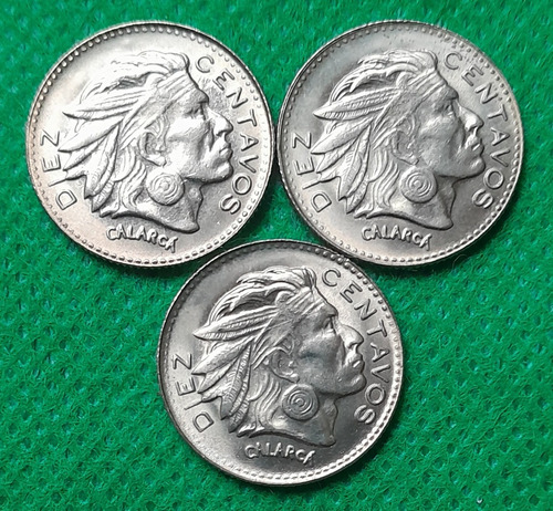 3 Monedas De 10 Centavos 1960/63, Una Con Error De Troquel