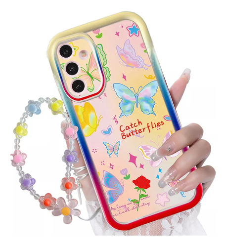 Funda Para Samsung Galaxy Case Uso Rudo Silicona & Pulsera Blanco Mariposa Para Galaxy S24 Ultra