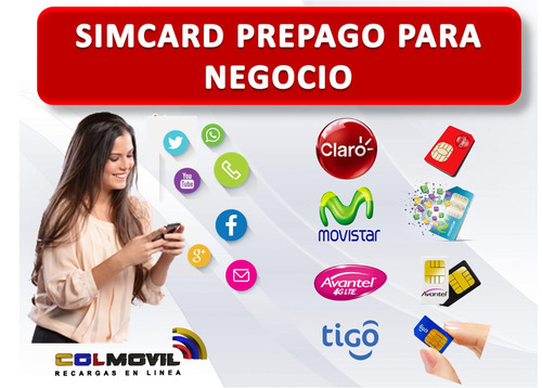 Sim Card  Prepago Combo De 40 Claro, Tigo, Movistar, Avantel