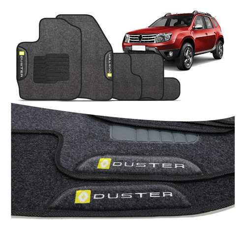 Jogo Tapetes Carpete Duster 16 A 18 Grafite 5 Peças Com Logo