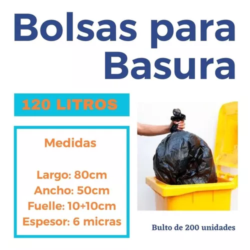 Bolsas de basura negras, Medidas: 60 x 80 cm, 50 Litros